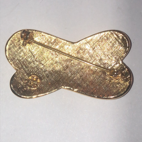 Angel Brand Vintage Gold Tone Black Enamel Rhinestone Brooch - Picture 5 of 6